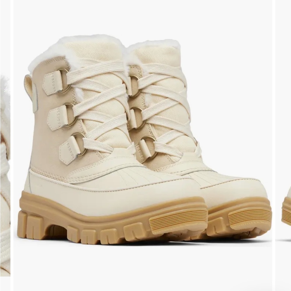 Cream and Tan Winter Boots with Rugged Sole